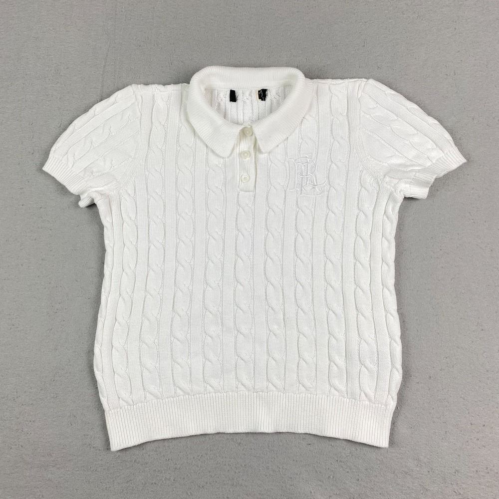 Lauren Ralph Lauren Womens Cable-Knit Polo Sweater M Cotton White $135